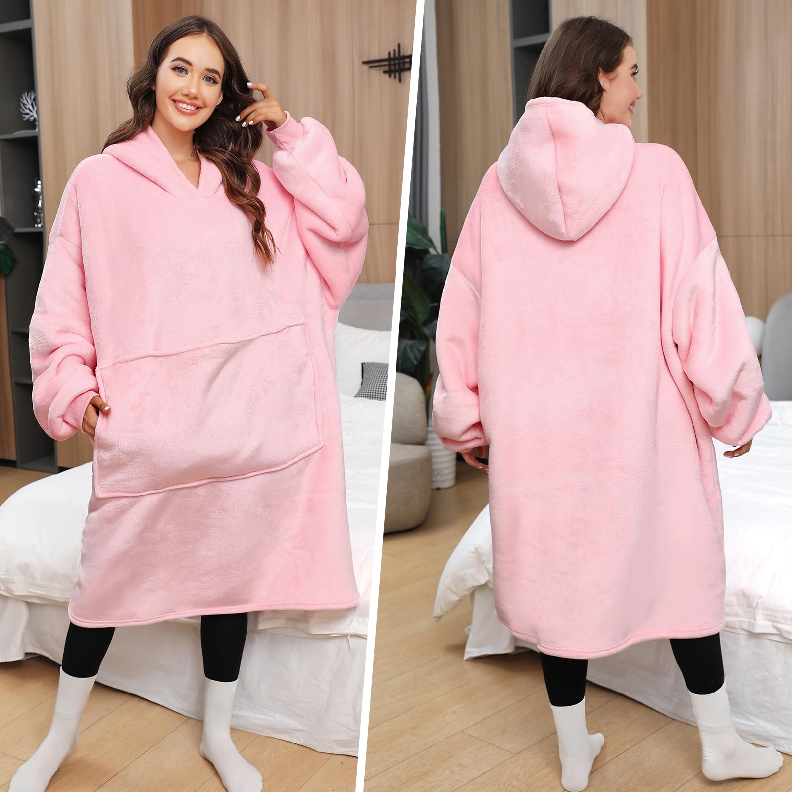 CMTOP Manta de Sudadera con Capucha de Gran Tamaño Sherpa Manta de TV con Capucha y Bolsillo Grande Cálida Suave Hoodie Sudadera Talla única para Hombres Mujeres Adultos Adolescentes