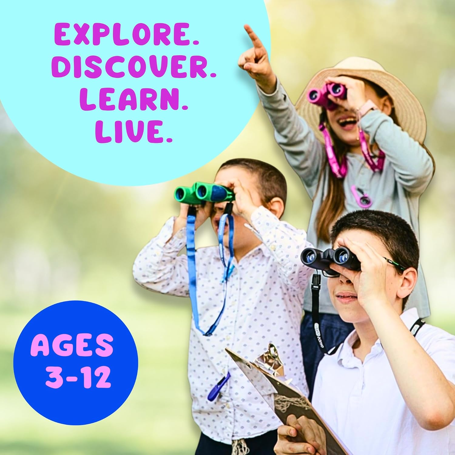 Kids Binoculars Pink 8x21 Shockproof Ages 3–12 with Case, Neck Strap, Compass & Carabiner | High Resolution Optics for Birdwatching, Hiking & Spy Play for Girls - Image 5