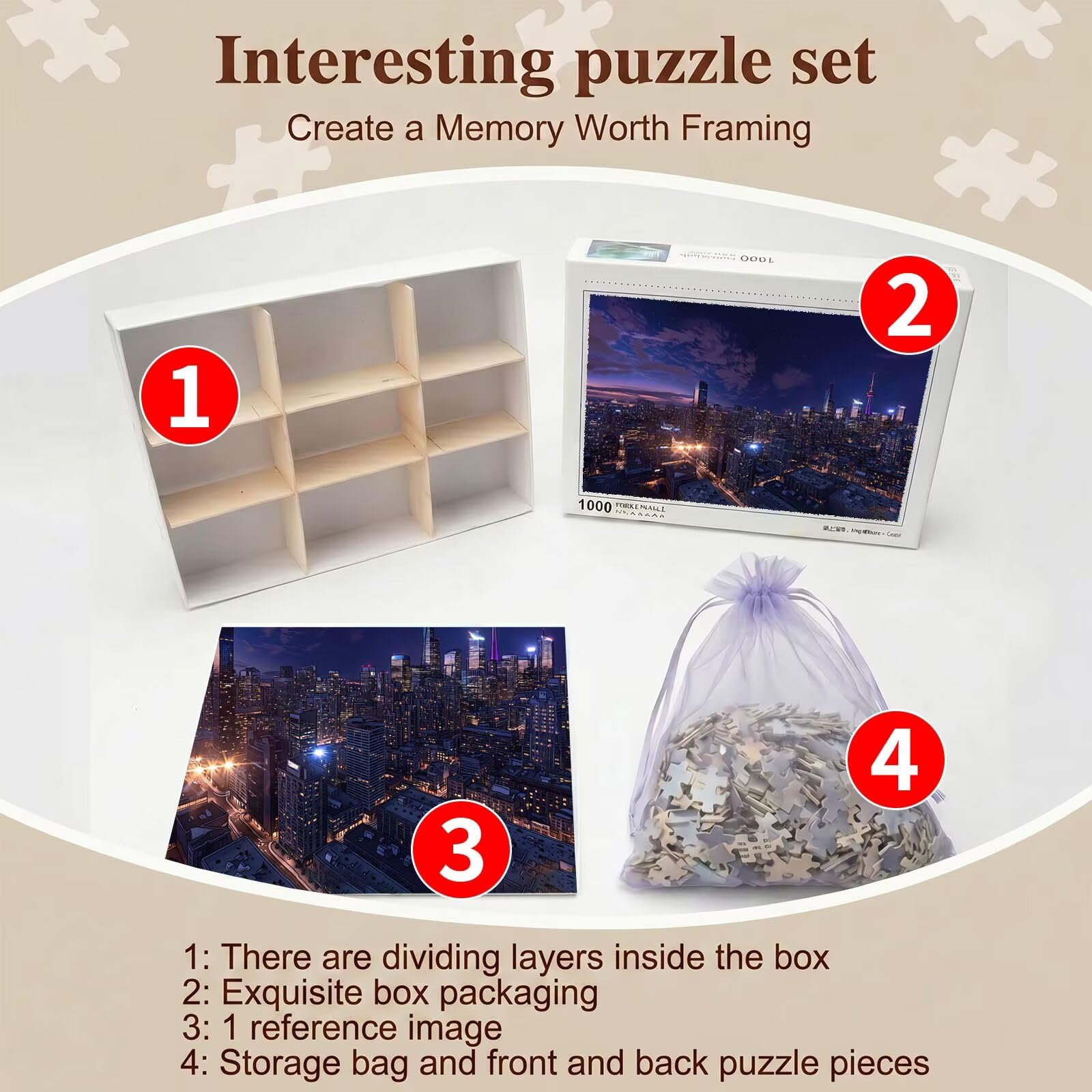 Città architettura Puzzle 1000 Pezzi per Adulti, Puzzle in Legno - Collezione Classica con Poster Incluso - Sfida di Concentrazione e Passatempo Antistress, Gioco per Famiglia, 75 x 50 cm f0-55