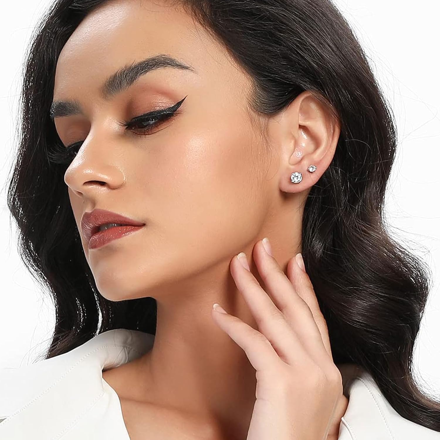 MDFUN 5 Pairs Stud Earrings Sets 3-7MM 18K Gold Plated Round/Cushion/Asscher/Emerald Cut Cubic Zirconia Earring Hypoallergenic Stud Earrings for Women Men - Image 2