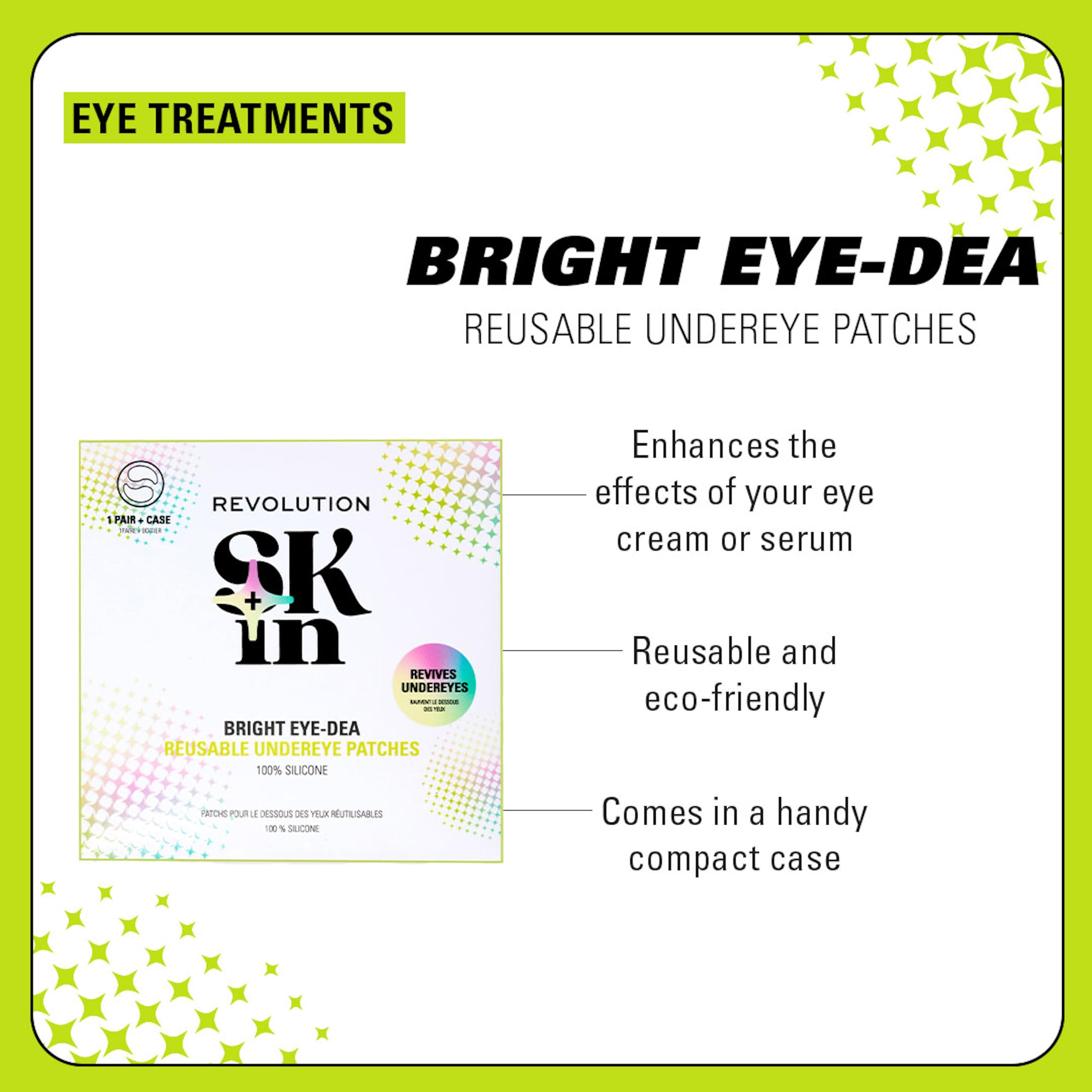 Revolution SKin, Silicone Eye Patches, Patchs Réutilisables pour Décongestionner et Hydrater les Yeux, Vegan et Non Testés sur les Animaux, 1 Paire