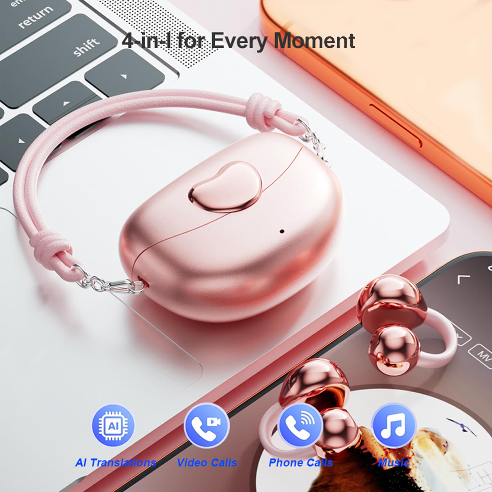 Bewinner Écouteurs Bluetooth à Clipser, 8 Modes de Traduction (Pink)