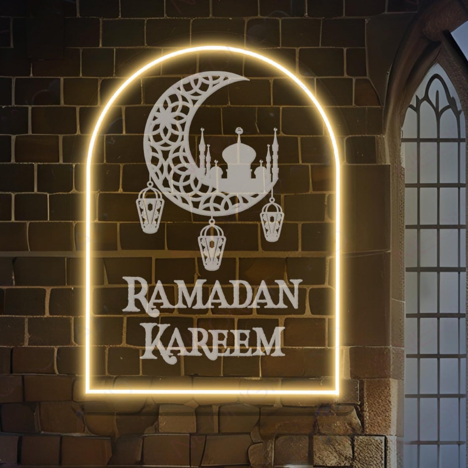 RAMADAN KAREEM LED 3D Engraved Neon Sign USB Adjustable Brightness Living Room Bars Barbers Pub Wedding Party Salon Gatherings Gaming Room Man Cave Christmas Art Wall Decor