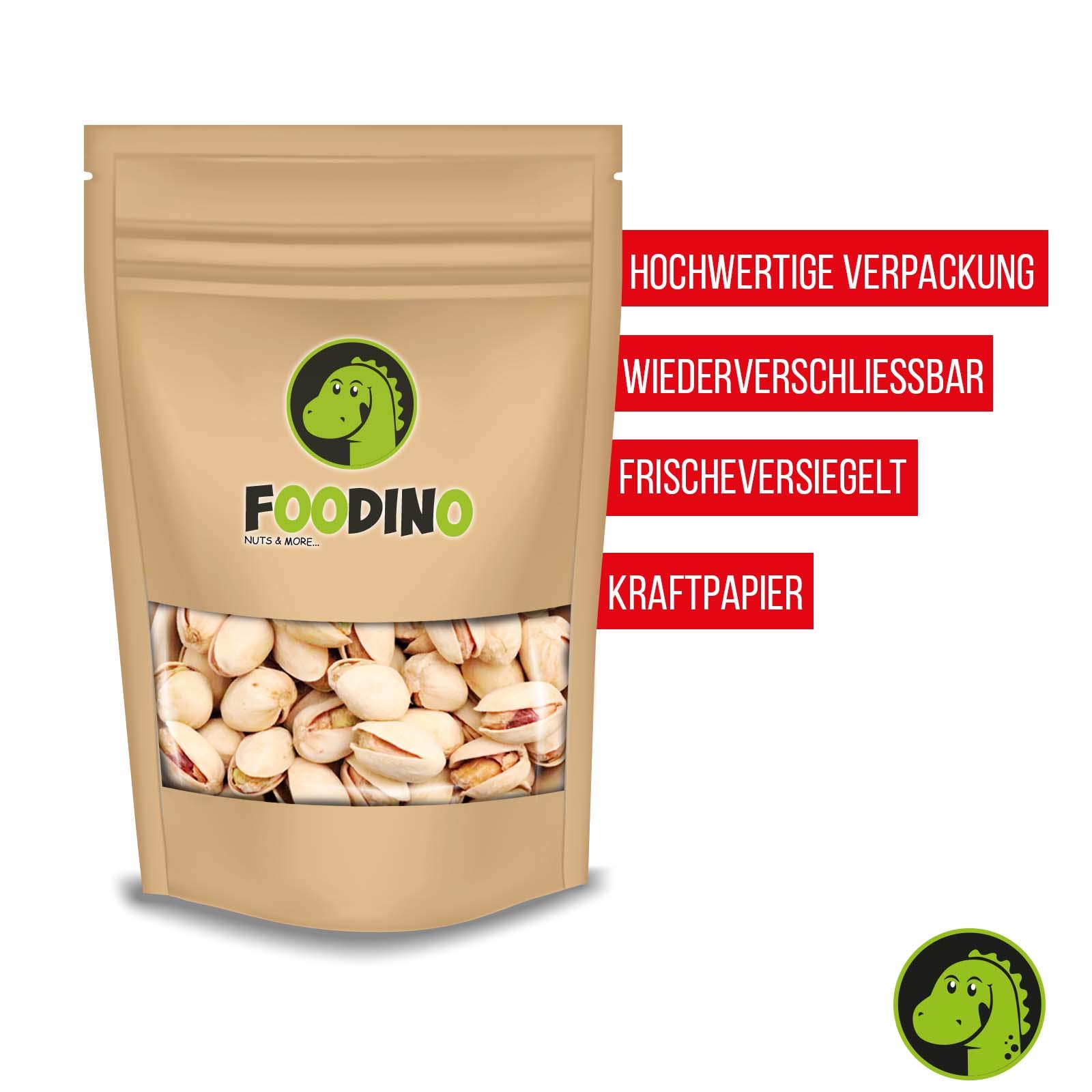 Pistazien geröstet und gesalzen mit Schale Pistazienkerne ungeschält ganz ungeschwefelt 100% Natural 500g - 5kg aus Kalifornien wiederverschließbar Premium Qualität FOODINO (2,5kg)