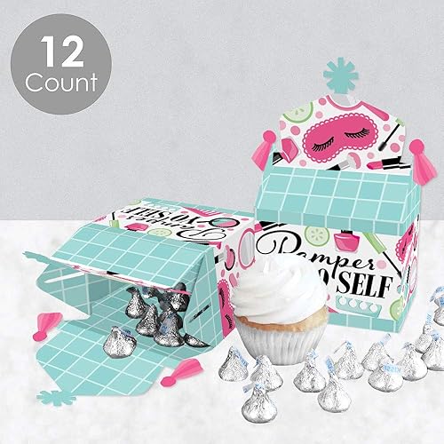 Miniatura 3 de Big Dot of Happiness Spa Day  Caja de regalo de fiesta  Niñas Maquillaje Party Goodie Gable Cajas  Juego de 12