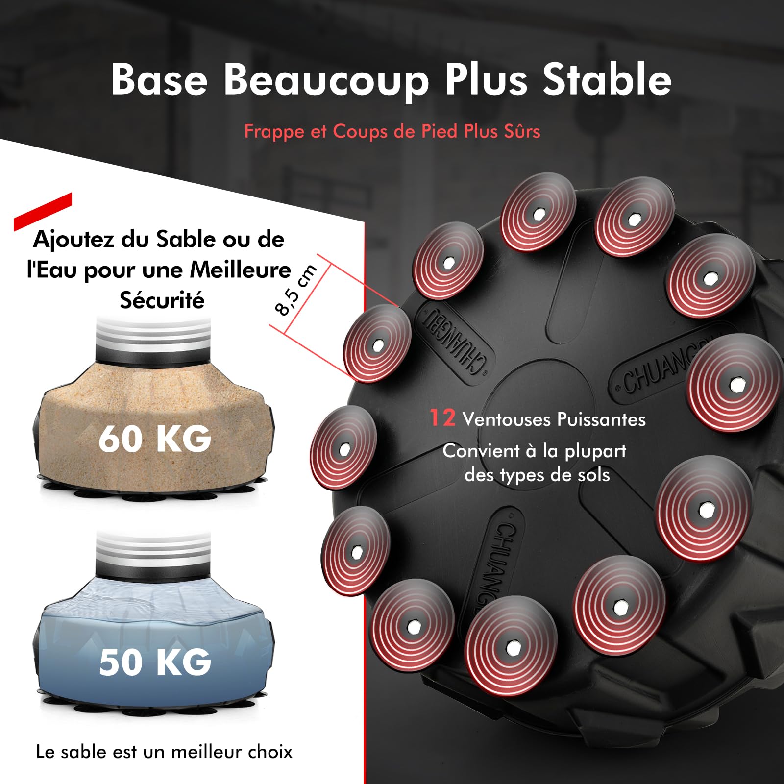 COSTWAY Sac de Frappe sur Pied 170 cm, Sac de Boxe Lourd Autoportant avec Ventouses Rebond Rapide, Support pour Adultes Adolescents Enfants, Équipement pour Boxe Kick-Boxing Arts Martiaux