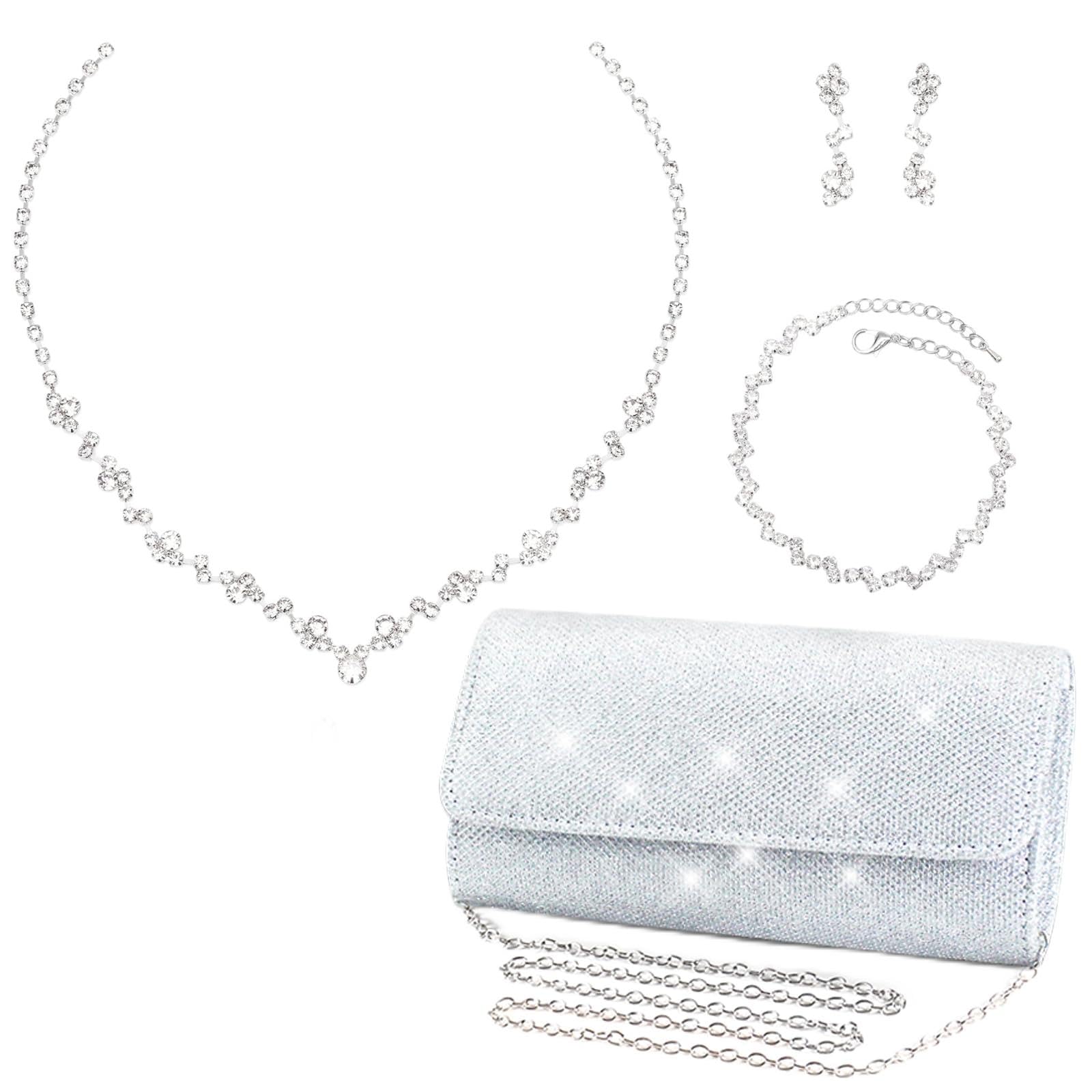 Aixiao Elegant Necklace Earrings Bracelet Crystal Bridal Wedding Jewelry Sets for Brides Bridesmaid Prom Formal Costume Accessories for Women