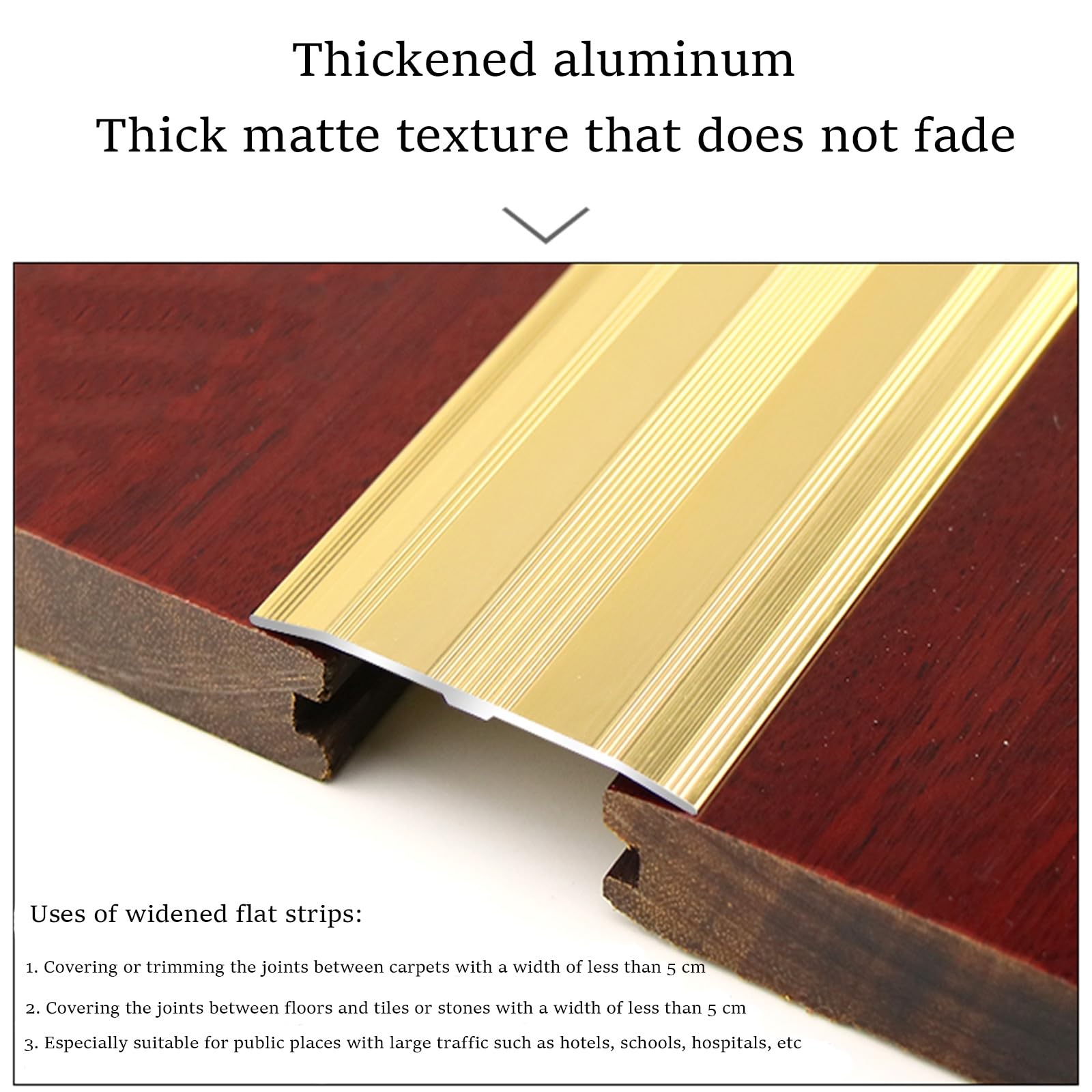Tira de transición de metal para pisos, umbral ancho de aluminio plano para puertas y escaleras, borde antideslizante