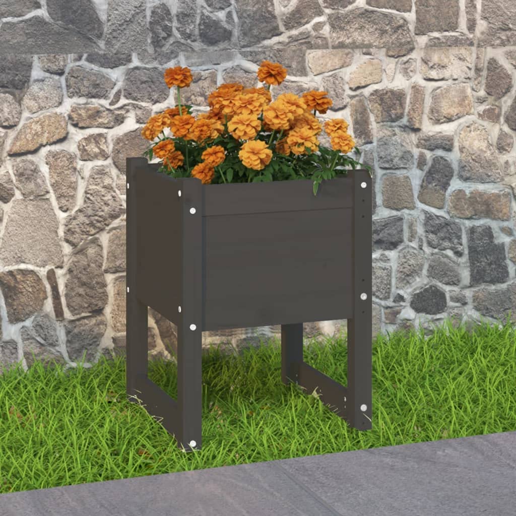 Pflanzkübel Grau 40x40x52,5 cm Massivholz Kiefer, Moderne Übertöpfe für Balkon, Terrasse und Indoor, robuster Blumentopf für Kräutertopf und Blumenkübel
