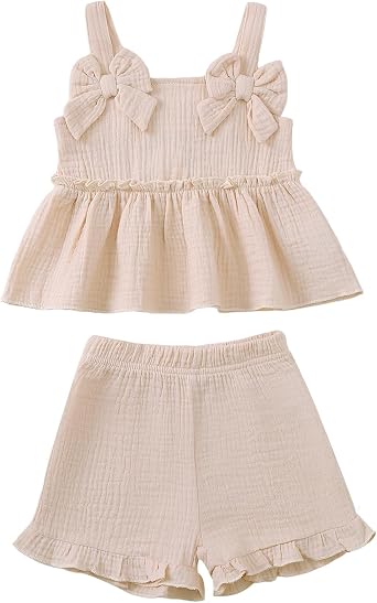 Saeaby Infant Baby Girl Clothes Toddler Girl Summer Outfits Sleeveless Tank Top Shirt Shorts Set Toddler Clothes for Girls