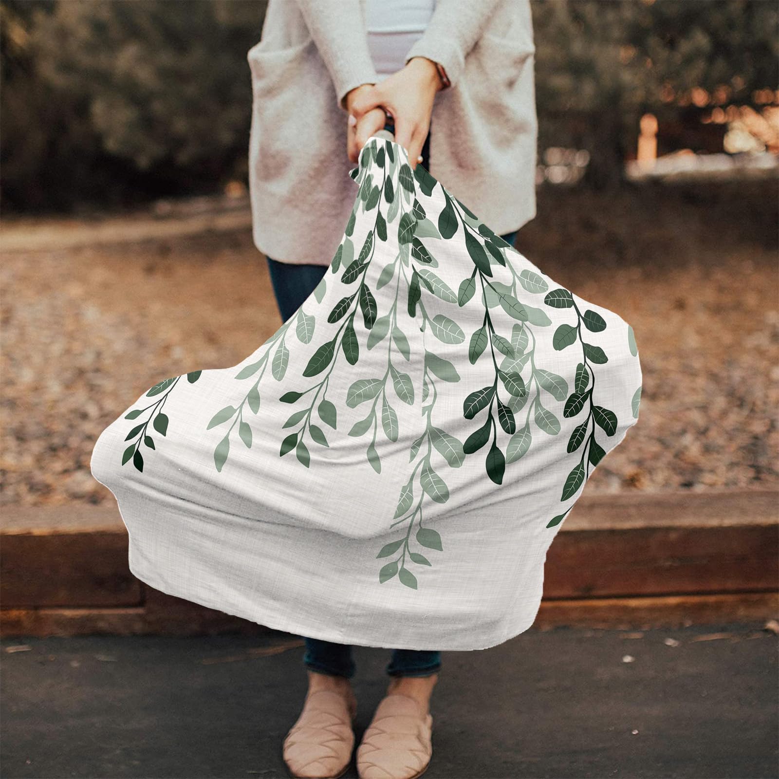 Nursing Cover for Breastfeeding Scarf, Dark Green Leaves Gradient Retro Baby Car Covers Super Soft Multi Use for Canopy Shopping Cart Cover Blanket Stroller Cover
