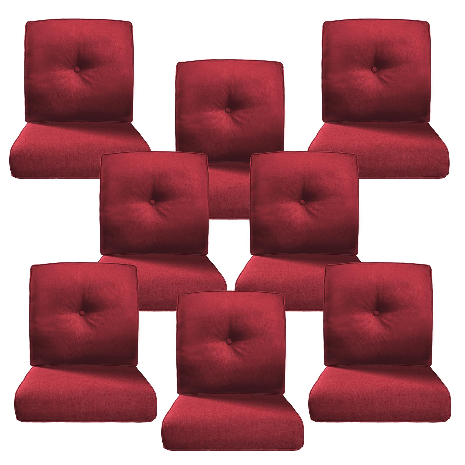 Luxury 4" Thick Outdoor Cushion Set of 8 - 22x24 Patio Furniture Cushions with 28D High-Density Foam, Water-Resistant &amp; Fade-Resistant Fabric, Removable Covers for Patio Furniture Sofa Couch -Red