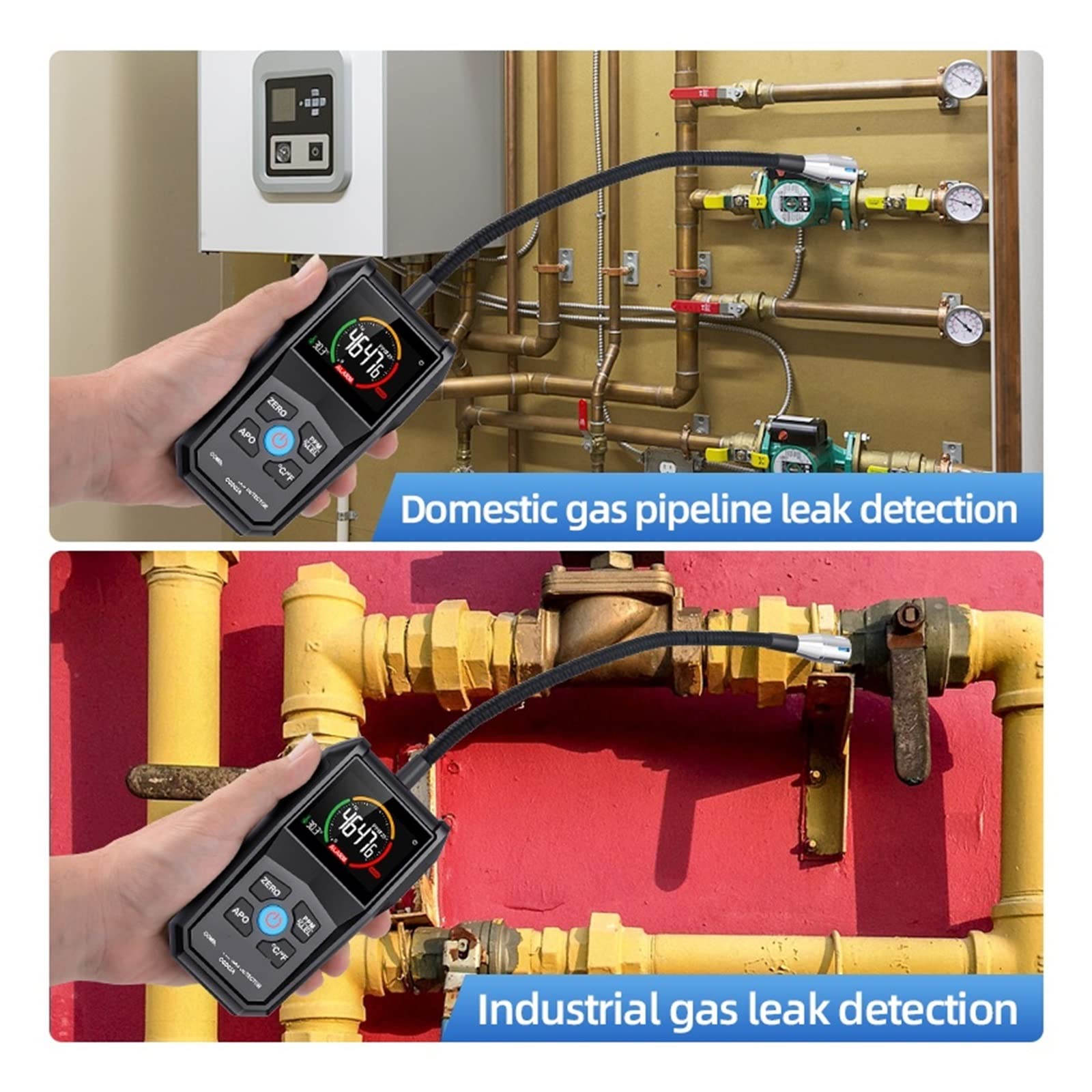 Luftqualitätsmonitor, Farbbildschirm, Gasanalysator, brennbares Gas, Leckdetektor, Gaszähler, Erdölerkennung, Tonalarm, PPM-Messgerät, Luftanalysator, Tester, für Zuhause, Küche, Büro, Auto (CGD02A)