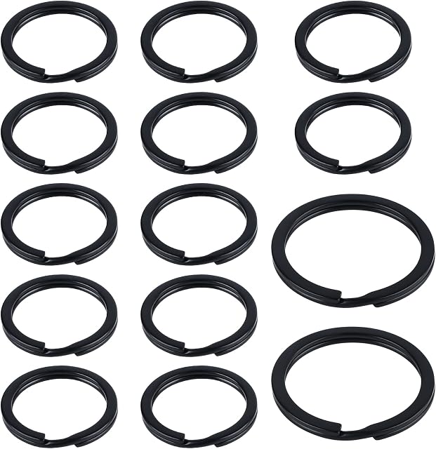 Uniclife 14 Pieces Black Flat Key Rings Set Split Steel Key Chain Rings for Organizing House Car Office Keys Accessories and Tags Double Loop Connectors for Crafts, 2 Sizes