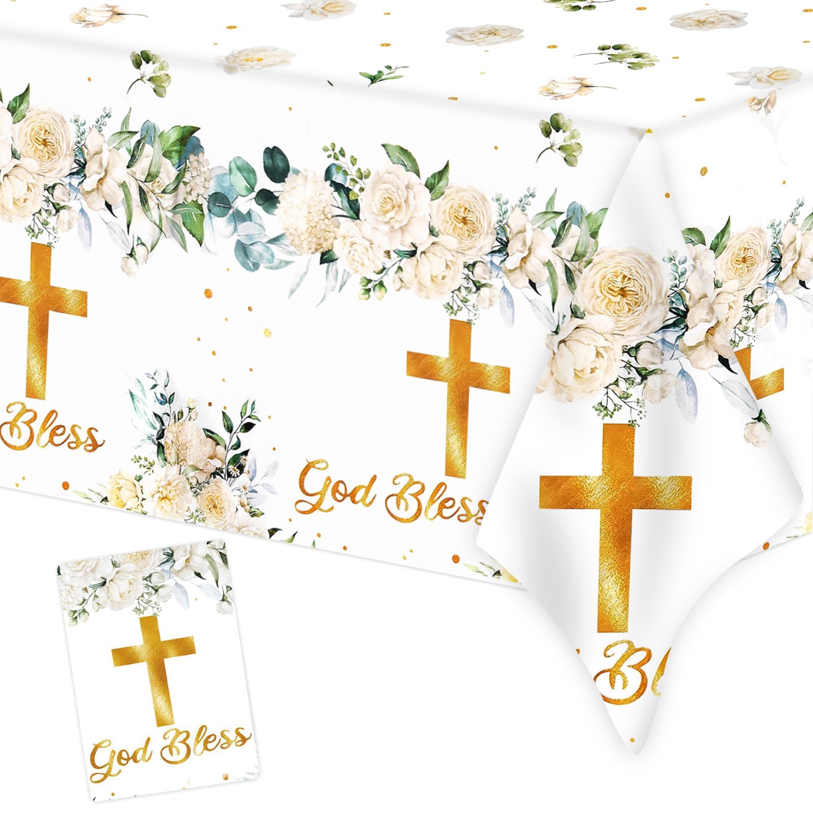 Runner Da Tavola In Lino Per Battesimo E Comunione, Bianco Con Pesci Rossi, 270 X 30 Cm, Decorazione Religiosa