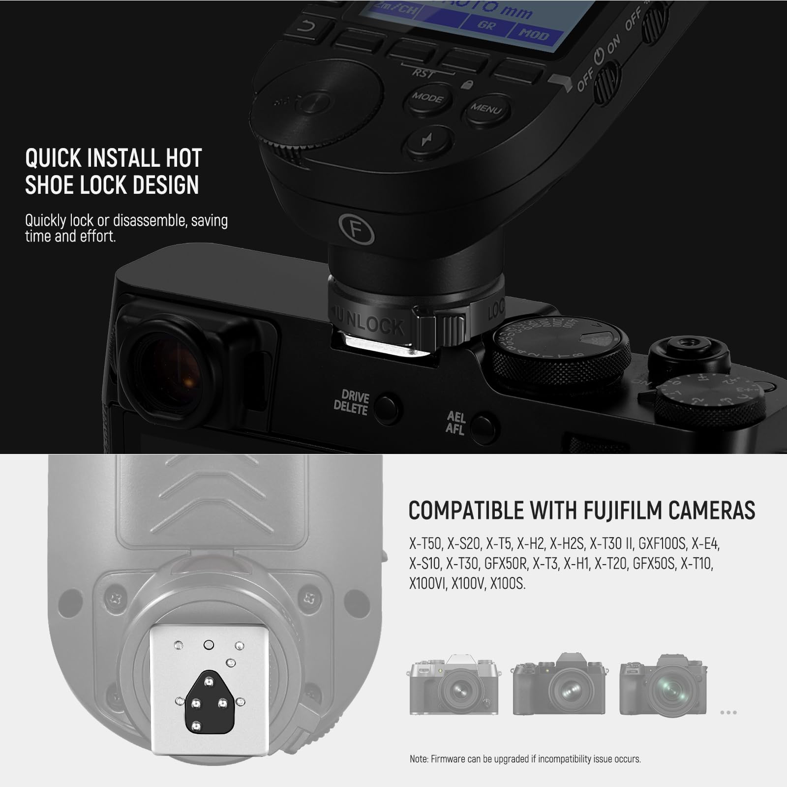 NEEWER QPRO-F TTL Ulepszony bezprzewodowy wyzwalacz flash kompatybilny z Fujifilm HSS 1/8000s duży ekran nachylony 5 grup 9 funkcji dla Q4 Q3 Q300 Z2 Z1 Z760 NW760 S101-300W PRO/400W Pro