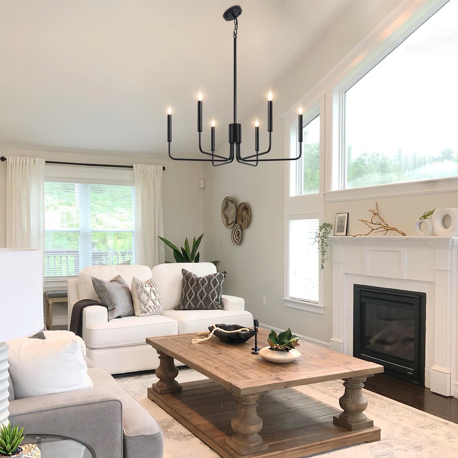 ASHUAQI Black Chandelier 6 Lights Chandeliers Ceiling Light, E14 Base Pendant Light - Image 3