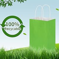 Vista 4 de Paquete de 100 bolsas de papel kraft pequeñas de 5.25 x 3.25 x 8.25 pulgadas, color verde hierba con asas, a granel, bolsas de regalo de Toovip