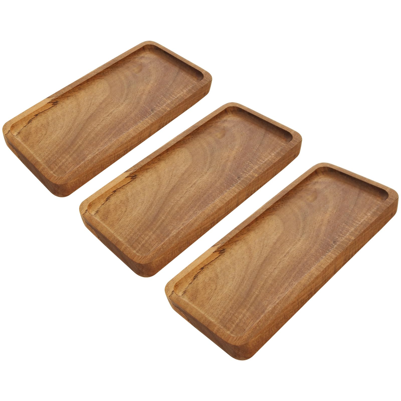 WOPPLXY Lot de 6 plateaux de service rectangulaires en bois d'acacia - 28 x 10 cm - Pour nourriture, apéritif, décoration