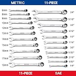 DURATECH Ensemble de clé à cliquet, ensemble de clé combinée, SAE & métrique, 22-piece, 1/4" à 3/4" & 6-18mm, CR-V Acier, avec Pouch