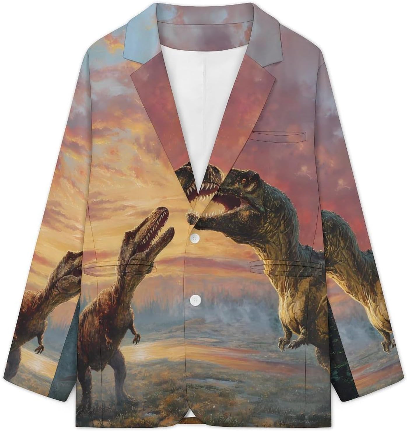 Dinosaurs Roaring Mens Sport Coat Two Buttons Blazer Business Casual Dress Suit Jacket with Pocket