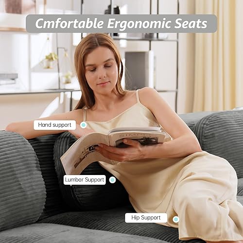 Miniatura 4 de Sofás modulares deshuesados de 116 pulgadas para sala de estar, sofá modular de pana, sofá modular gris, 3 plazas con 1 otomana, sofás para sala de