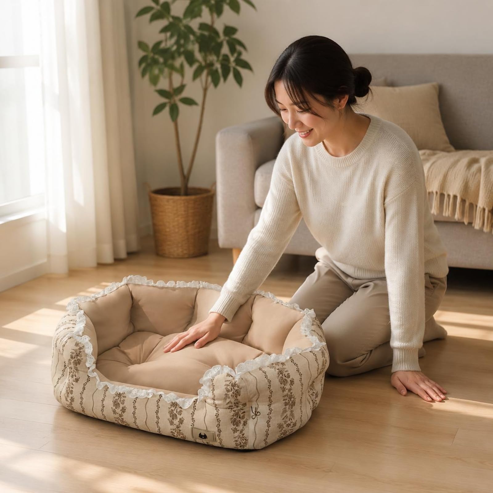 Baoblaze Cama para Mascotas Sofá Cama Gato Cama Perro Pequeño Sofá Animal con Apoyo Elevado y Tejido Transpirable Acolchado, XL-76 56 23CM, Puntos De Princesa【Extra Alto Extra Grueso】