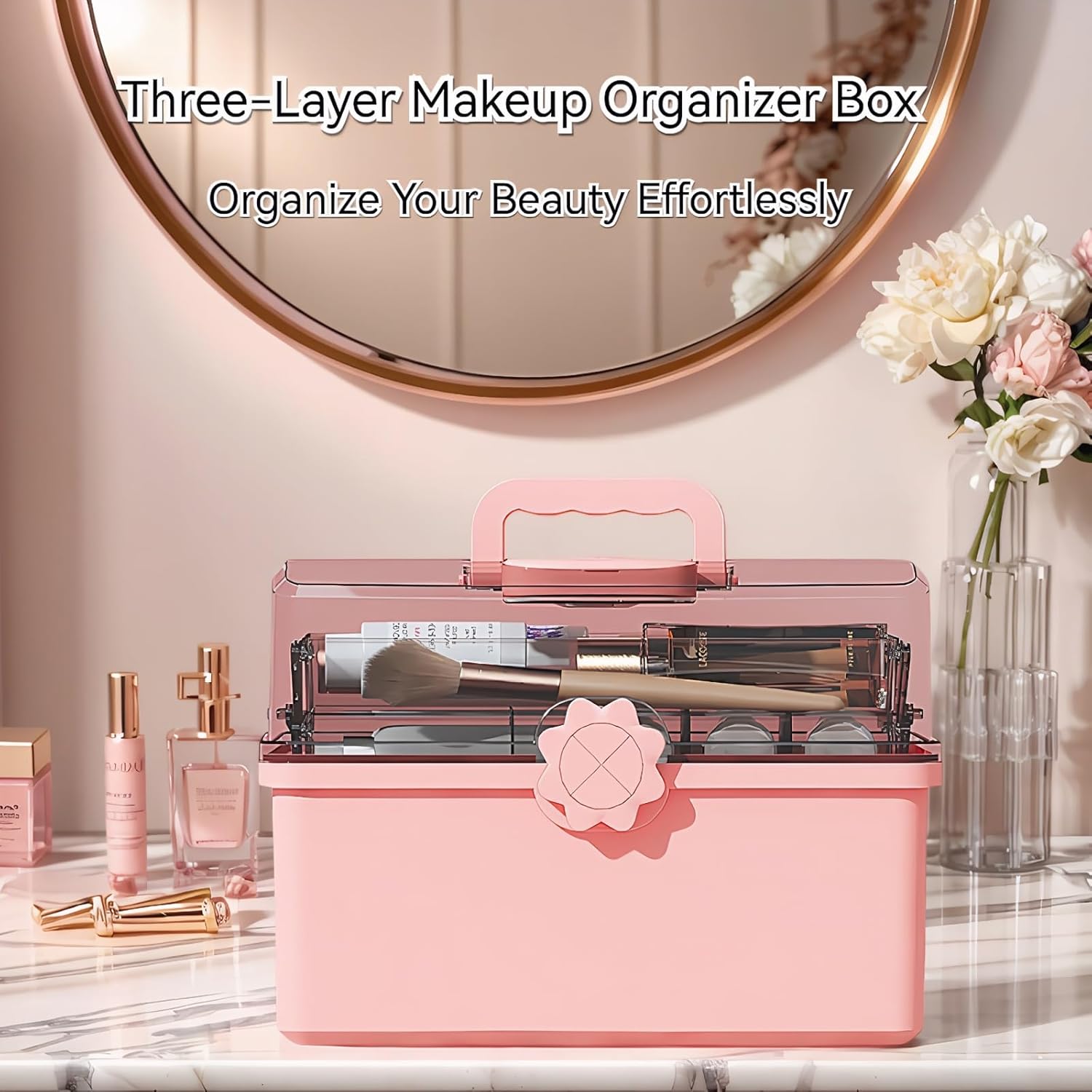 Pulseplay 3-Layer Plastic Storage Box with Handle Portable Folding Art Supply Organizer Multipurpose Case for Cosmetics,Jewelry,Sewing,Medicine,Nail,Hair Accessories - Image 5