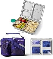 Vista 1 de PlanetBox Launch Stainless Steel Bento Box Style Lunch Box Kit for Kids and Teens with 3 Compartments – Stardust Edition includes Insulated Lunch