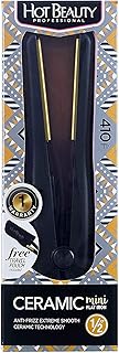 Hot Beauty Professional Ceramic Mini Flat Iron 1/2" Anti-Frizz Extreme Smooth (Black) Travel Pouch Included