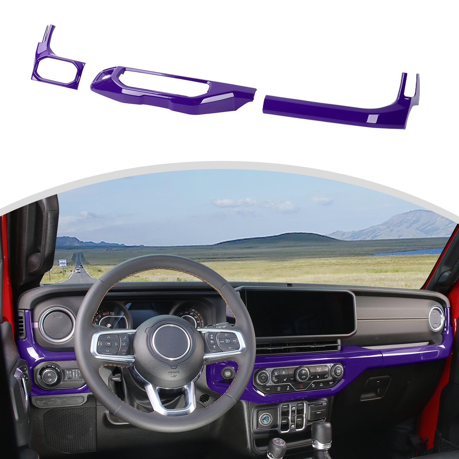 CheroCar for JL Center Console Headlight Air Conditioning Control Panel & Co-Pilot Handle Panel Interior Accessories fit for Jeep Wrangler JL JLU 2024 2025,Purple