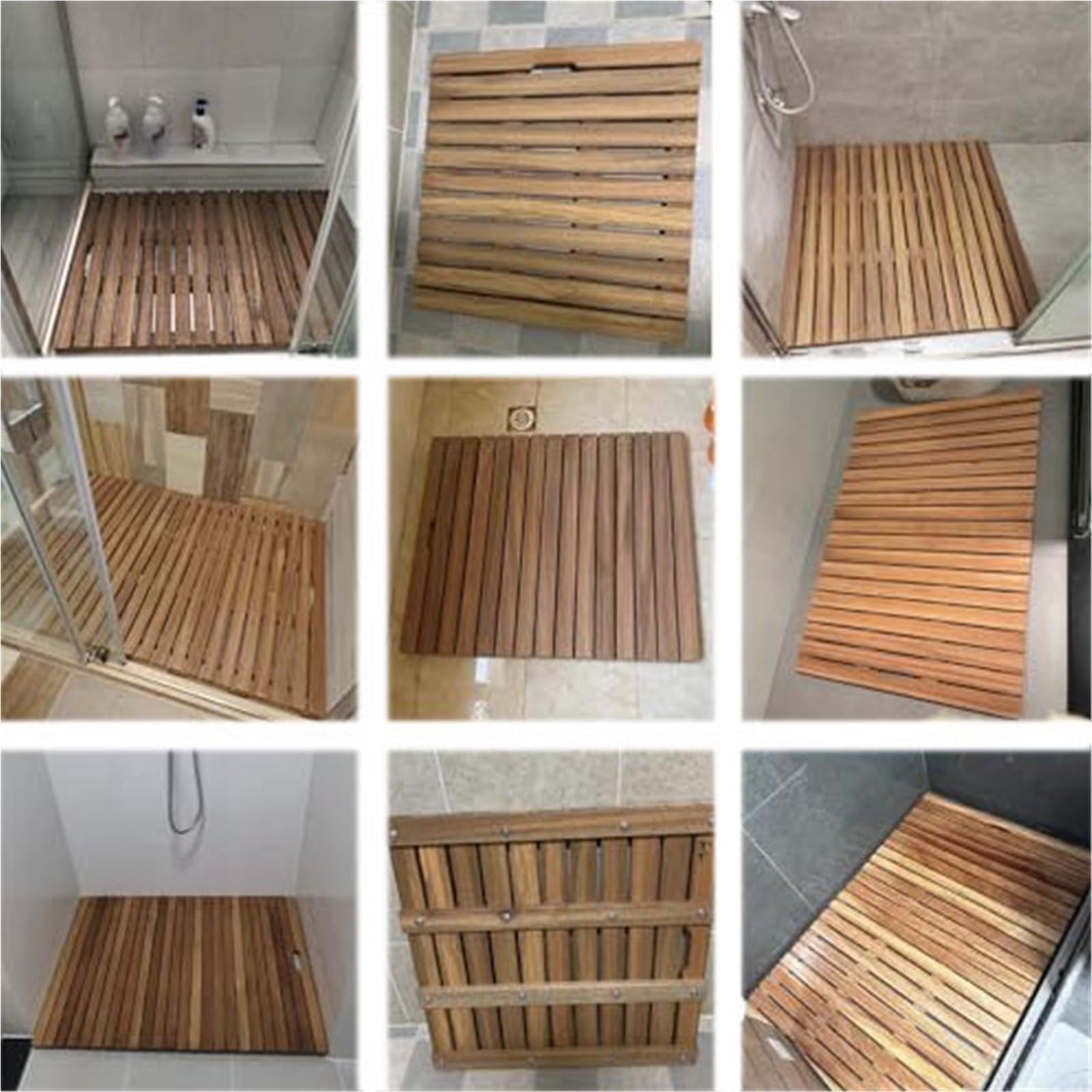 Alfombrilla de baño de madera maciza con listones, almohadilla de ducha antideslizante para spa en casa, accesorios de baño de madera natural, uso en interiores y exteriores
