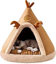 ALLSOPETS Cave Cat Bed, Winter Indoor House for Cats Small Dogs, Soft Bed with Removable Cushion for Rest and Relaxation (Camel Brown, S)