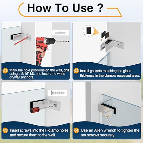 Miniatura 5 de Barandilla de grado marino de pared a vidrio, soporte de acero inoxidable 316 para vidrio, soporte de clip de vidrio con acabado satinado para valla