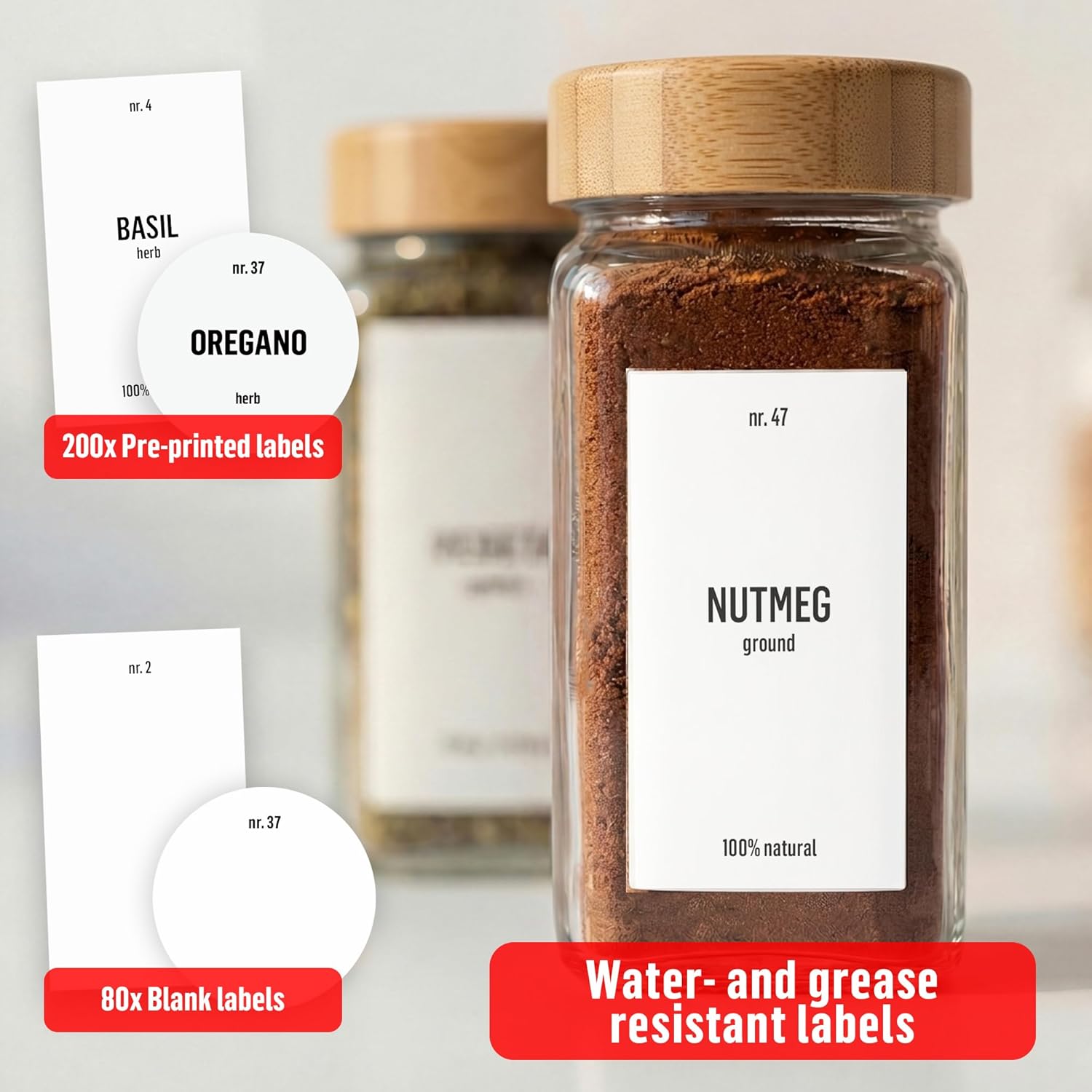 Deco haus Glass Spice Jars with Label 36x4oz [WHITE LABELS incl] Spice Containers with Labels, Shaker Lids & Funnel - Empty Herb Seasoning Containers, Small Seasoning Bottles for Herb with Lid