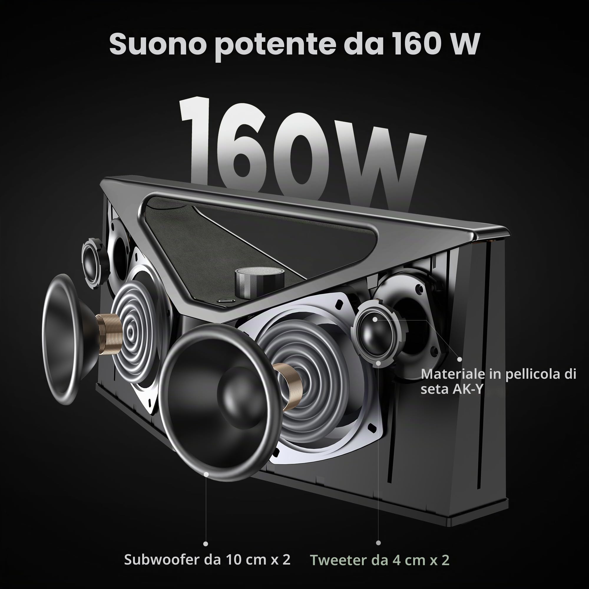BUGANI Brief Pro Cassa Bluetooth Portatile 160W, Hi-Res Audio, 12 Ore di Riproduzione, Cassa Bluetooth Potente con Sottobasso per Jazz, Altoparlante Esterno per Campeggio, Spiaggia, Festa, Argento