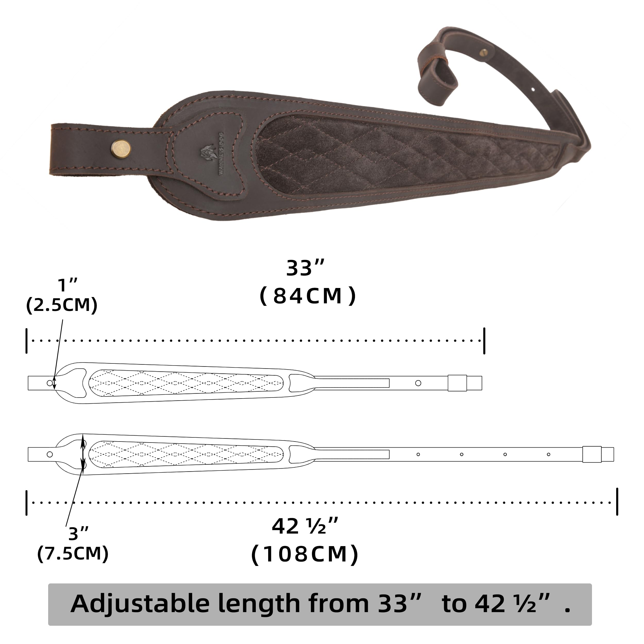 Tas Trost Adjustable Leather Rifle Strap, Non Slip Shotgun Belt Swivels for Outdoor Hunting (Dark Brown, Without Swivels)