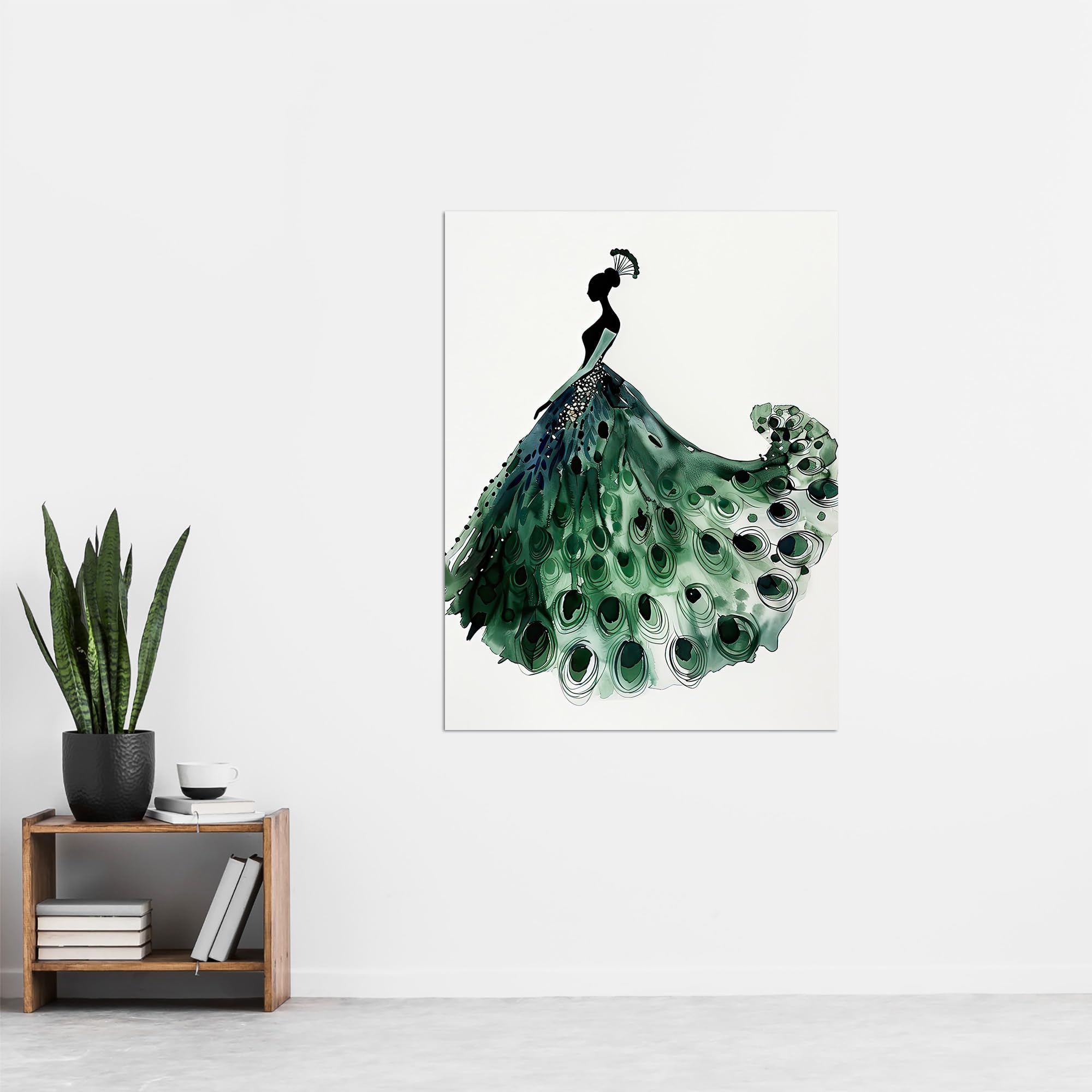 Artery8 Glamorous Peacock Fashion Dress Silhouette Living Room Extra Large XL Wall Art Poster Print, Unframed 24X32", 81L x 61W cm - Image 4