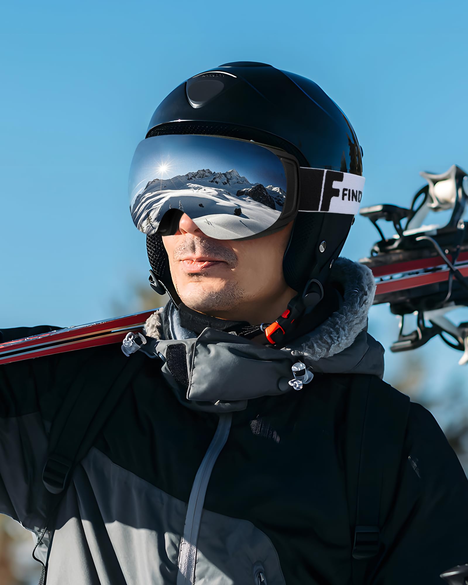 Findway Skibrille für Brillenträger Herren Damen,Snowboardbrille mit Magnetischen Wechselgläsern,Snowboard Brille Magnet Brillenträger Polarisierend OTG,Anti fog, Allwetter Verspiegelt Skibrille