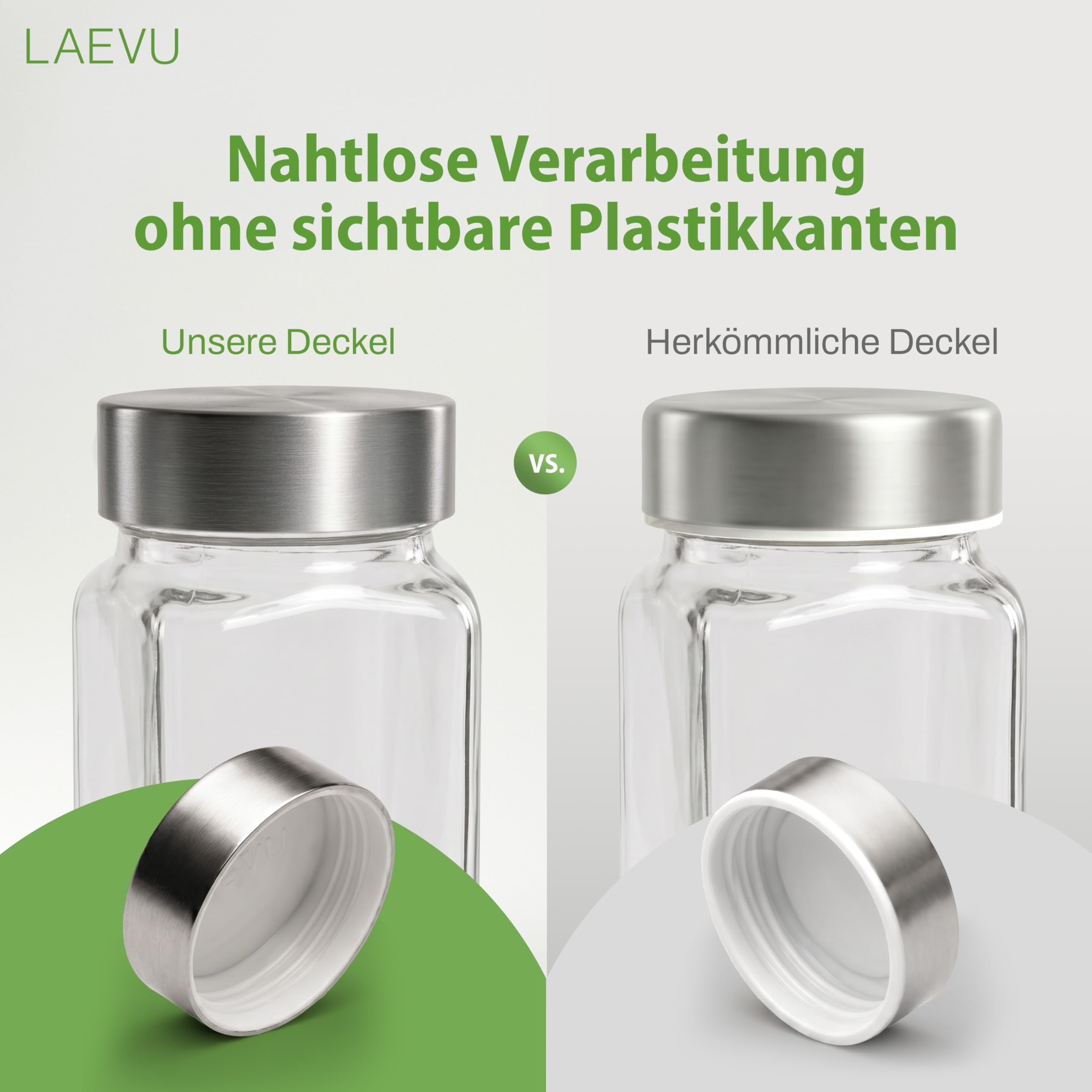 LAEVU Gewürzgläser eckig Edelstahl | 24 Stk. à 120 ml – 10,5 x 4,5 cm | Gewürzstreuer Set für mehr Ordnung in deiner Küche | Gewürz Organizer Komplettset mit viel Zubehör