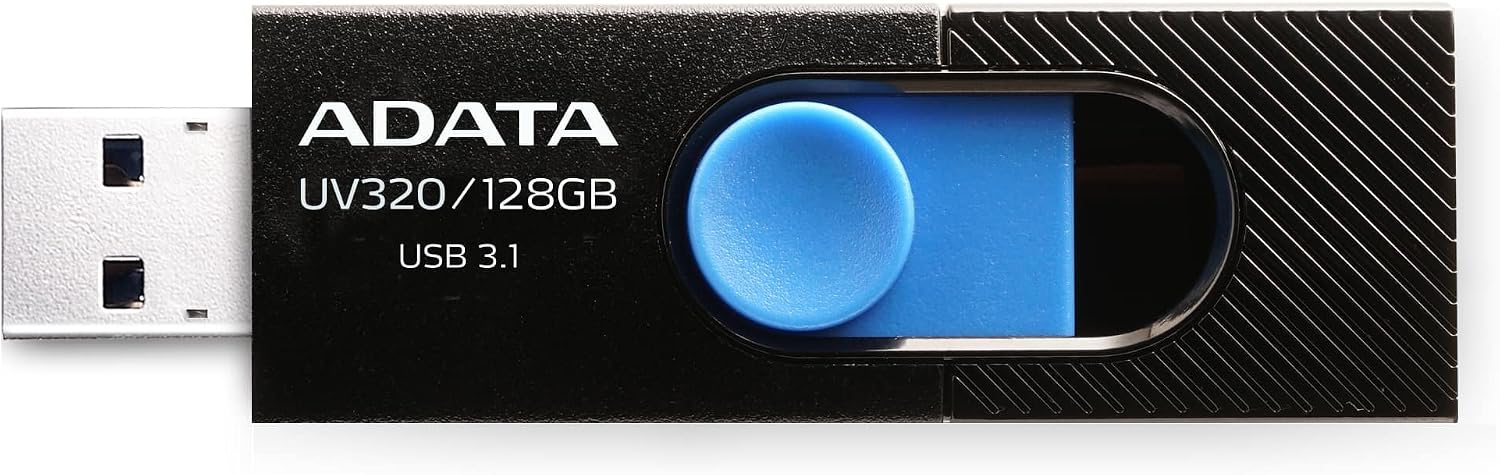ADATA UV320 USB 3.1 128 GB Quick Slide Capless Flash Drive Black (AUV320-128G-RBKBL)