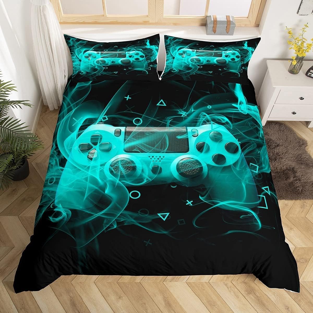 Funda Nordica Cama 90 Gamer Mango Juego de Cama Microfibra Suave Consola De Juegos Funda Edredon 135x190 cm para Home Decoracion y 2 Funda de Almohada 50x80 cm con Cremallera
