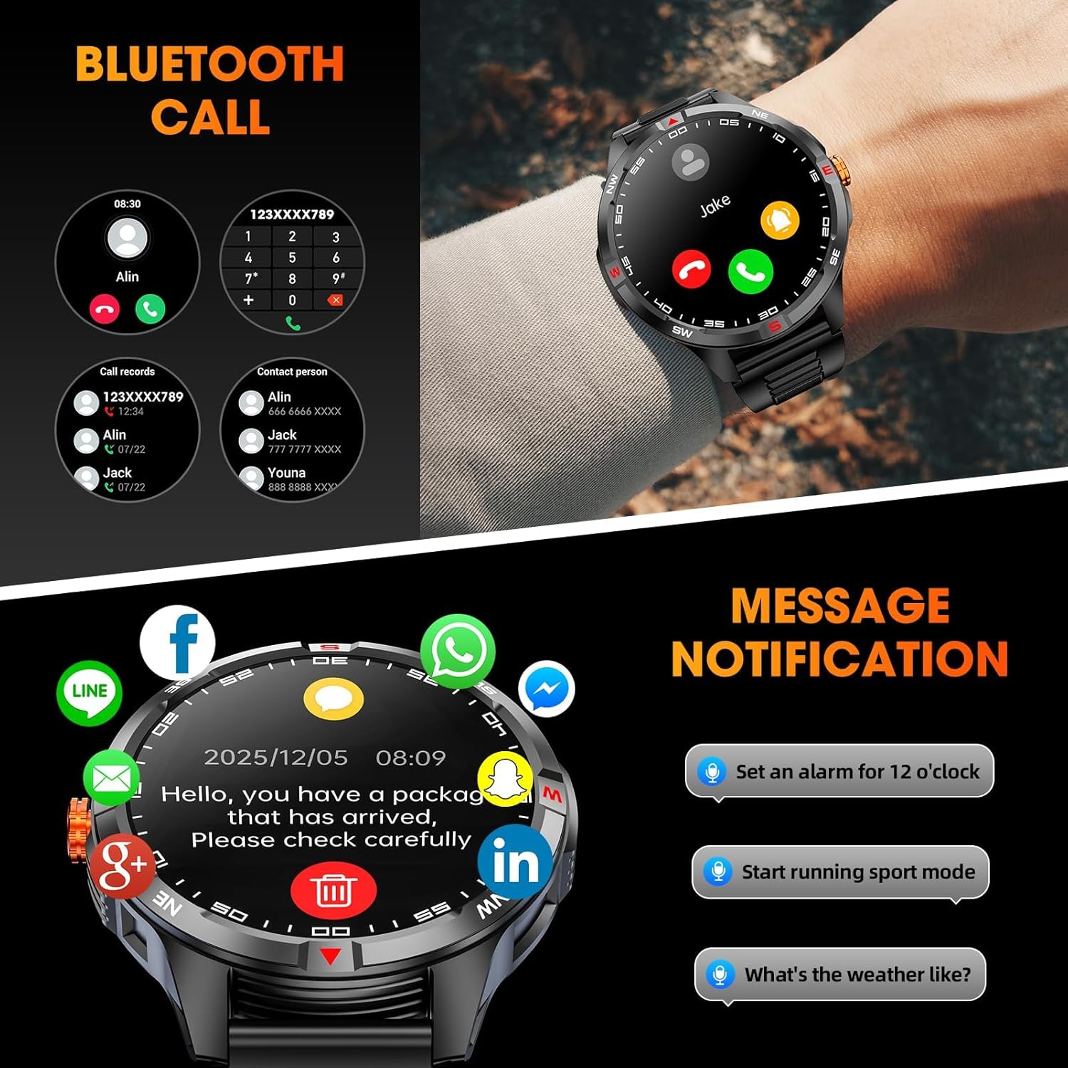Military Smart Watches for Men, Smartwatch with 1000 mAh Battery, 1.46"" HD Screen with Answer/Make Call, Multiple Sport Modes Men's Fitness Tracker Watch for Android/iPhone, Heart Rate/Sleep Monitor