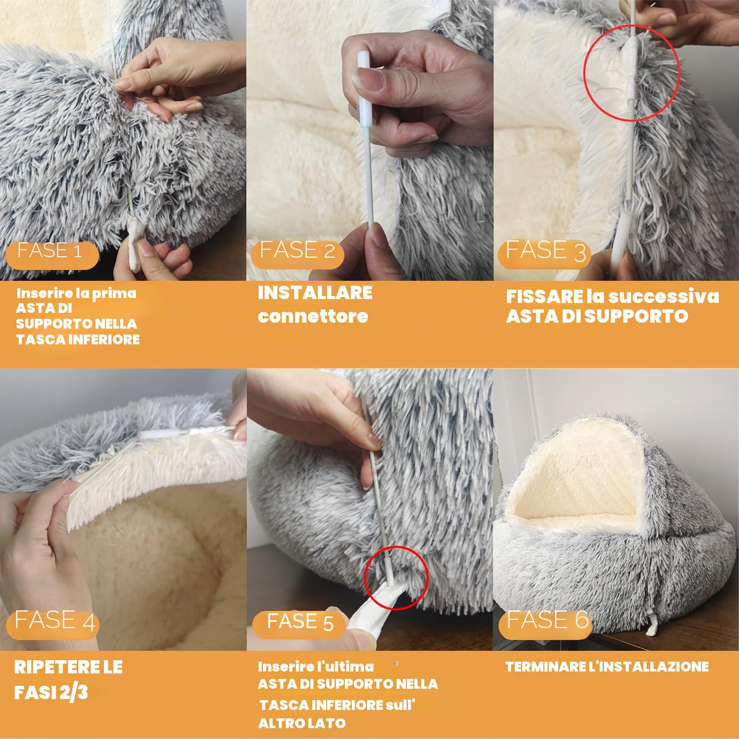YAGE Letto per Cani 65cm, con Cappuccio e Supporti - Letto per Animali Domestici Soffice e Calmante, Adatto per Animali di Peso Inferiore a 10kg con Rivestimento Rimovibile e Lavabile, Letto per