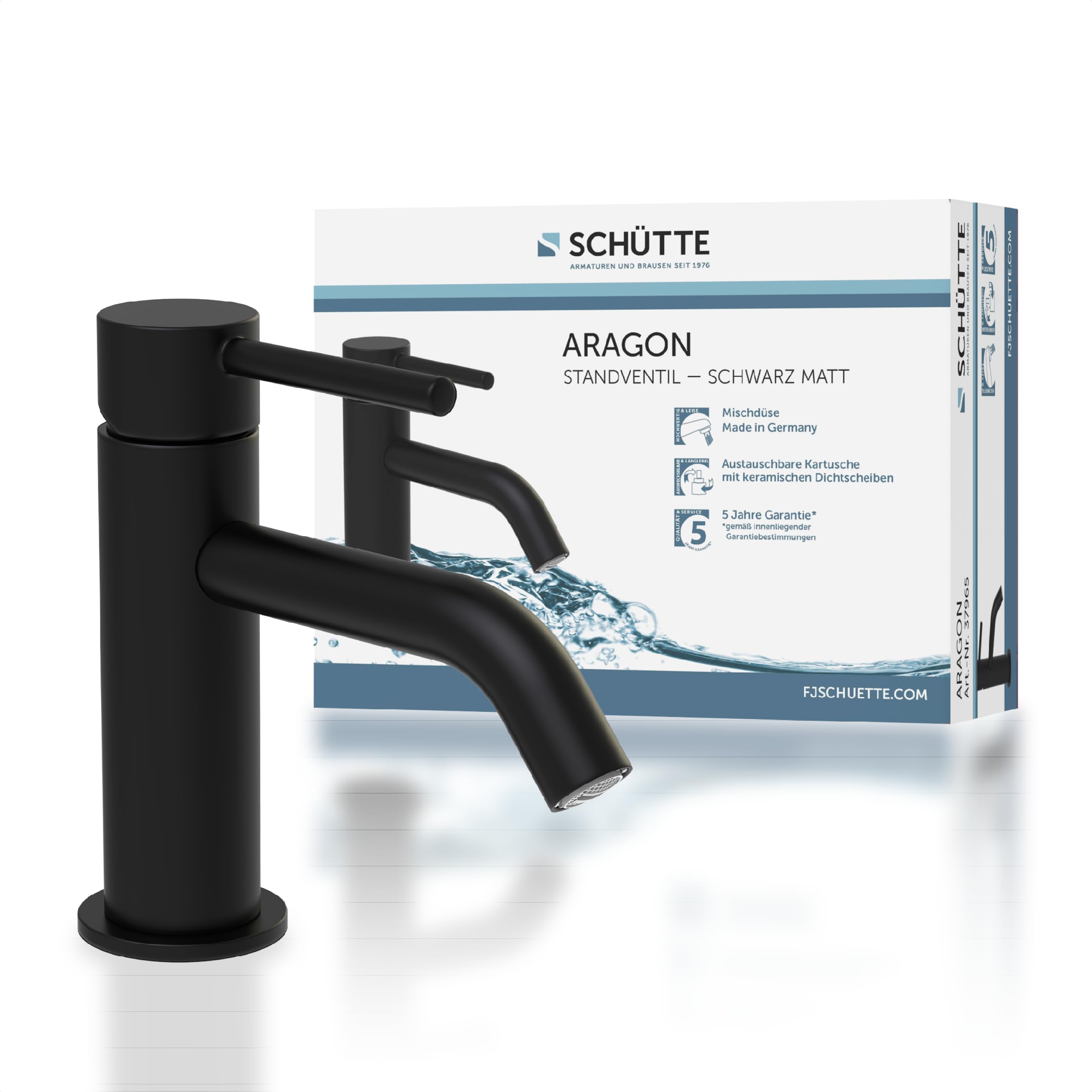 Schütte Aragon 37965 Robinet d'eau Froide Uniquement pour Eau Froide - Robinet de lavabo pour Toilettes d'invités - Robinet pour Petit lavabo - Robinet sur Pied - Noir