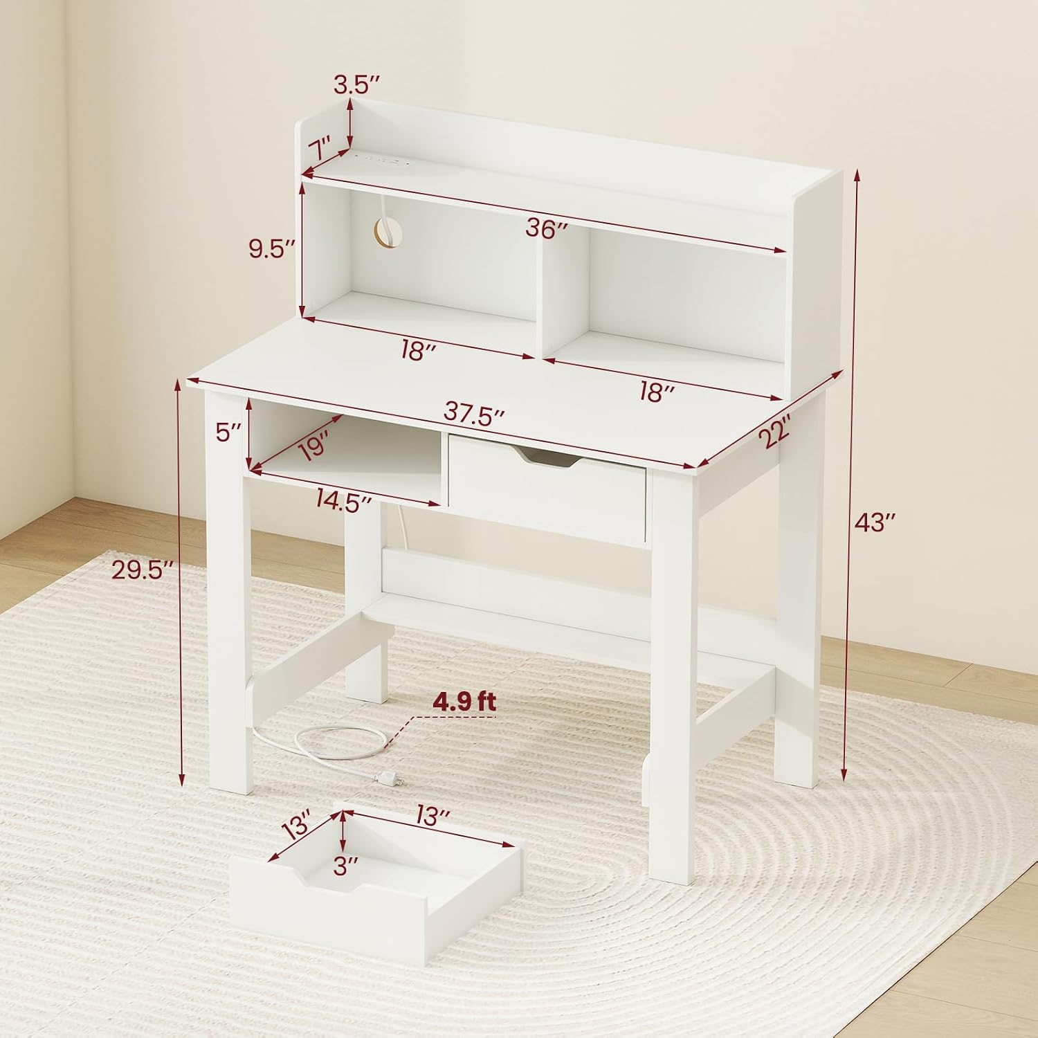 Diagram showing the dimensions of the Giantex Computer Desk with Hutch, including height, width, and depth measurements for various sections.