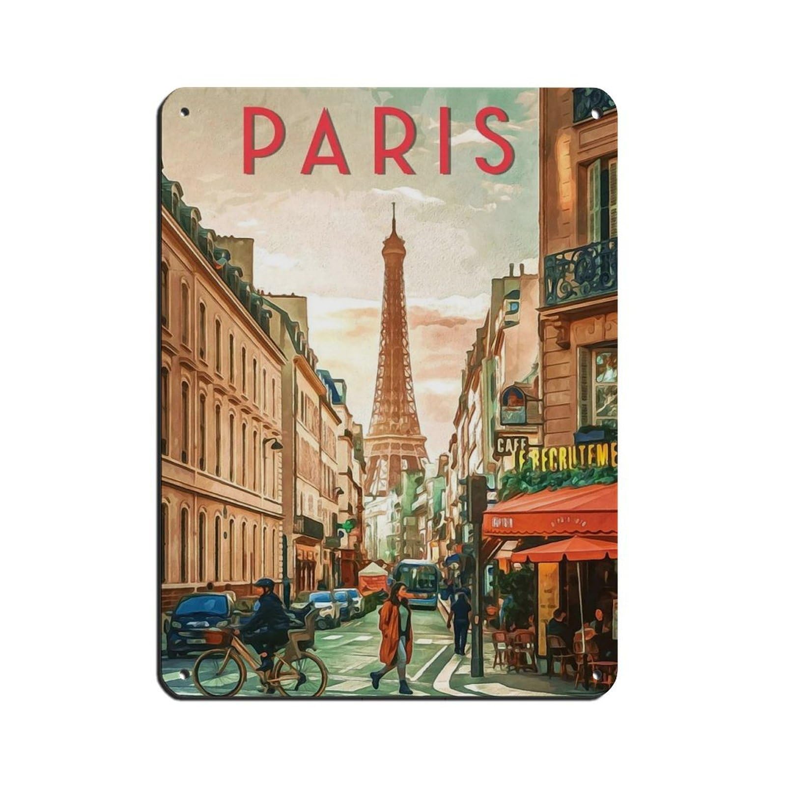 Paris Travel Poster, France Poster Retro Poster Metal Tin Sign Chic Art Retro Iron Painting Bar People Cave Cafe Family Garage Poster Wall Decoration 12x16inch(30x40cm)