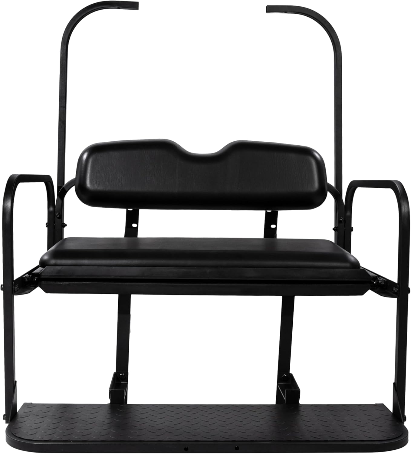 EZGO TXT Golf Cart Flip Folding Rear Seat Kit, Black Cushions, Black Powder-Coated Frame, Plastic Footrest, Cooler Box Cutout, Fit for TXT 1995+ Models