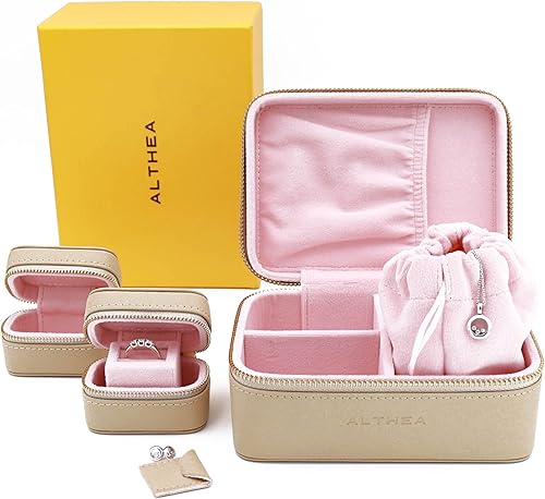 Althea Joyero de viaje con tres cajas para aretes, anillos, pulseras y más, caja organizadora compacta 3 en 1, regalo, caja de almacenamiento de