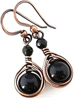 Handcrafted Antiqued Copper Dangle Earrings with Black Onyx Gemstones - Pillar of Salt Studio Boho Jewelry, 1.5" Drop